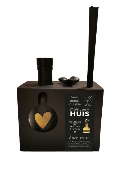 Geurstokjes Black Edition ''Veel geluk in jullie nieuwe huis''