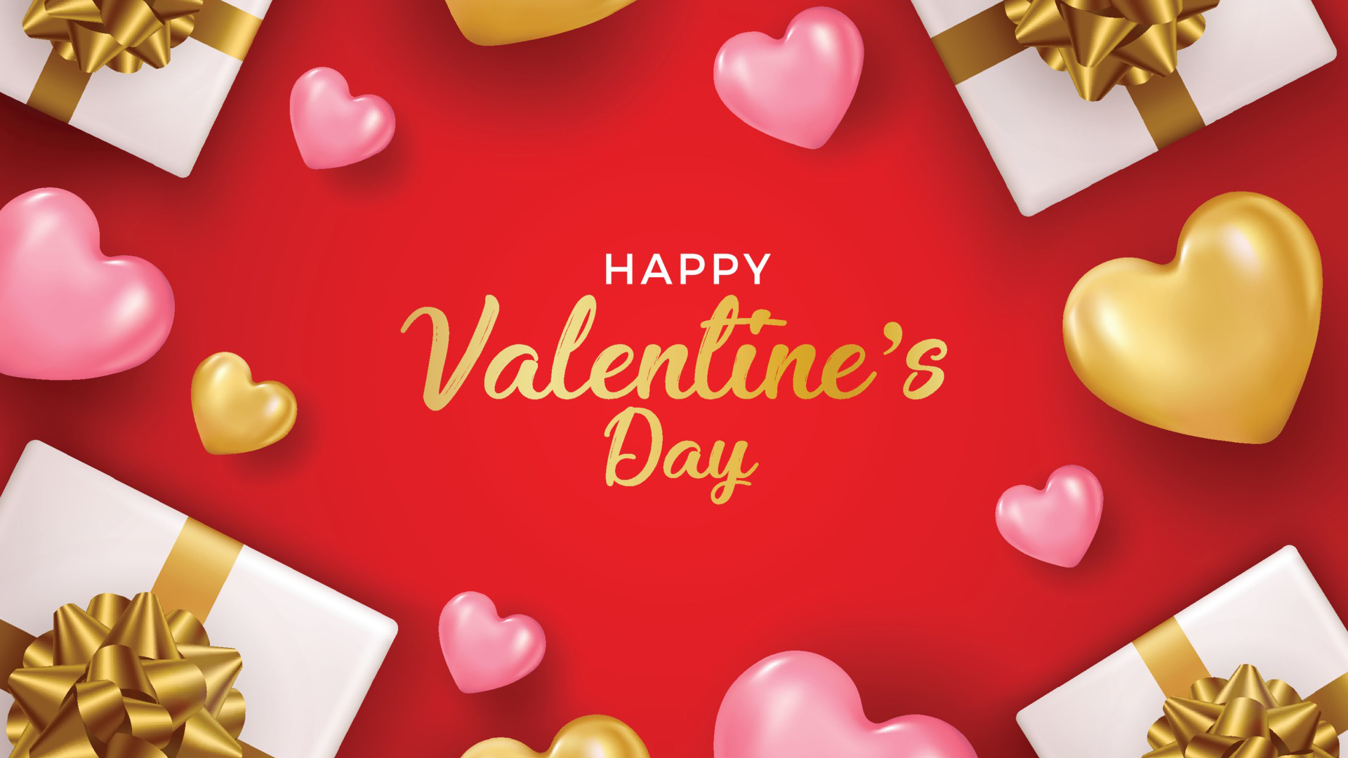 pink_golden_hearts_gift_boxes_happy_valentines_day_red_background_hd_valentines_day